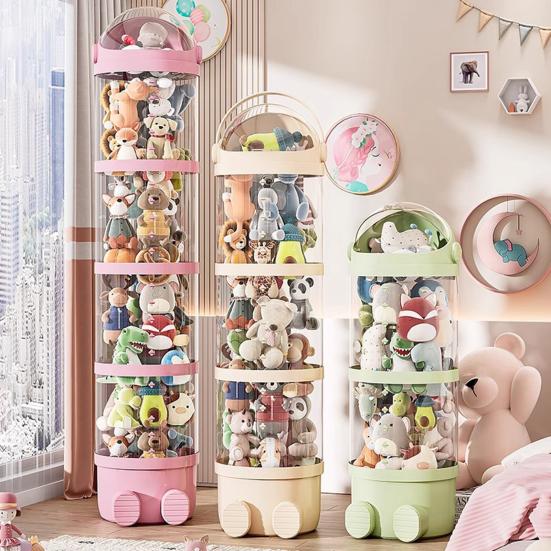 Transparent Vertical Toy Organizer Doll Storage Bucket Large Capacity Dustproof