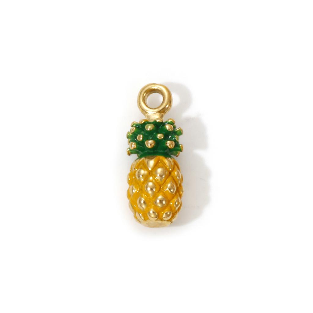1 Piece 304 Stainless Steel Charms 18K Real Gold Plated Enamel Lipstick Strawberry Mango Pineapple Pendant Necklace DIY Making