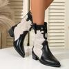 Foreign Trade Fashion Women's Boots Spring and Autumn New Large Size Square Heel Pointed Middle Tube Color Matching Retro Knight Boots Women