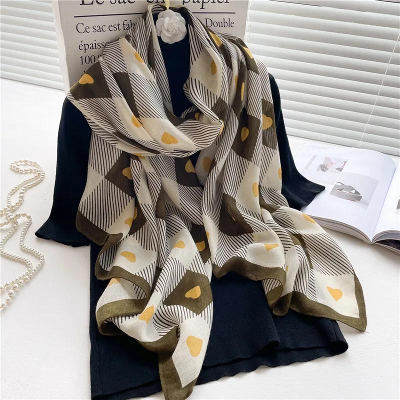Double Side Imitation Cashmere Scarf Winter Women's Love Heart Plaid Ladies Long Thickened Warm Knitted Scarf Hijab Stole