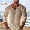 Men Shirt Soft Breathable Solid Color Casual V-neck Long Sleeve Loose Spring Summer Pullover Tops Daily Wear