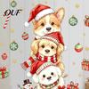 Christmas Theme Wall Art for Kids Decals, Watercolor Stacked Dogs Stickers, Self?Adhesive PVC Xmas Reusable Door Decals Puppy Stickers Bedroom