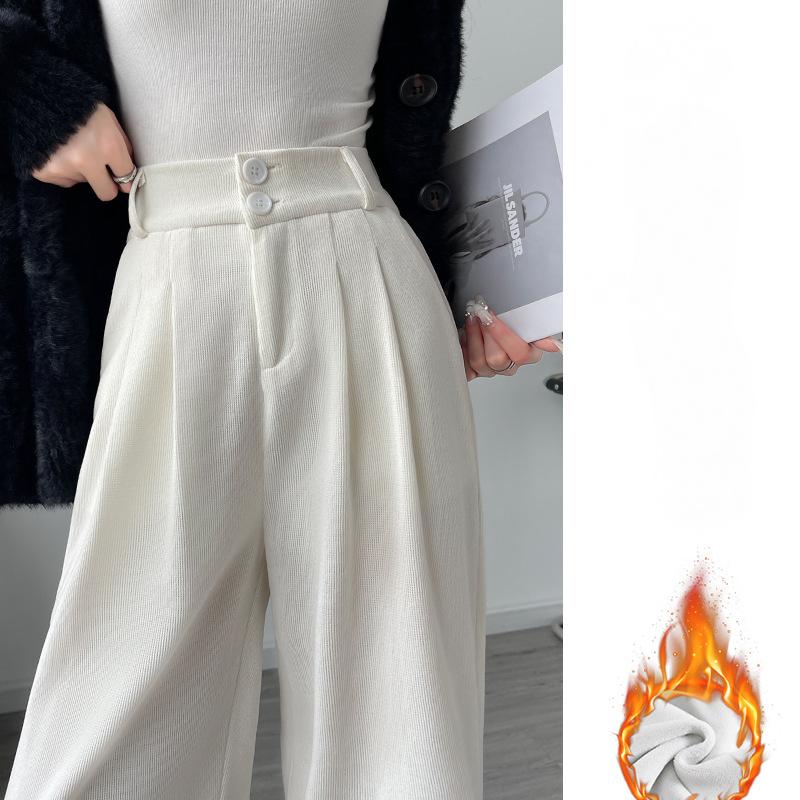 Белые вельветовые брюки широкого кроя для женщин на осень и зиму, новые узкие прямые драпированные брюки Small Plus из бархата