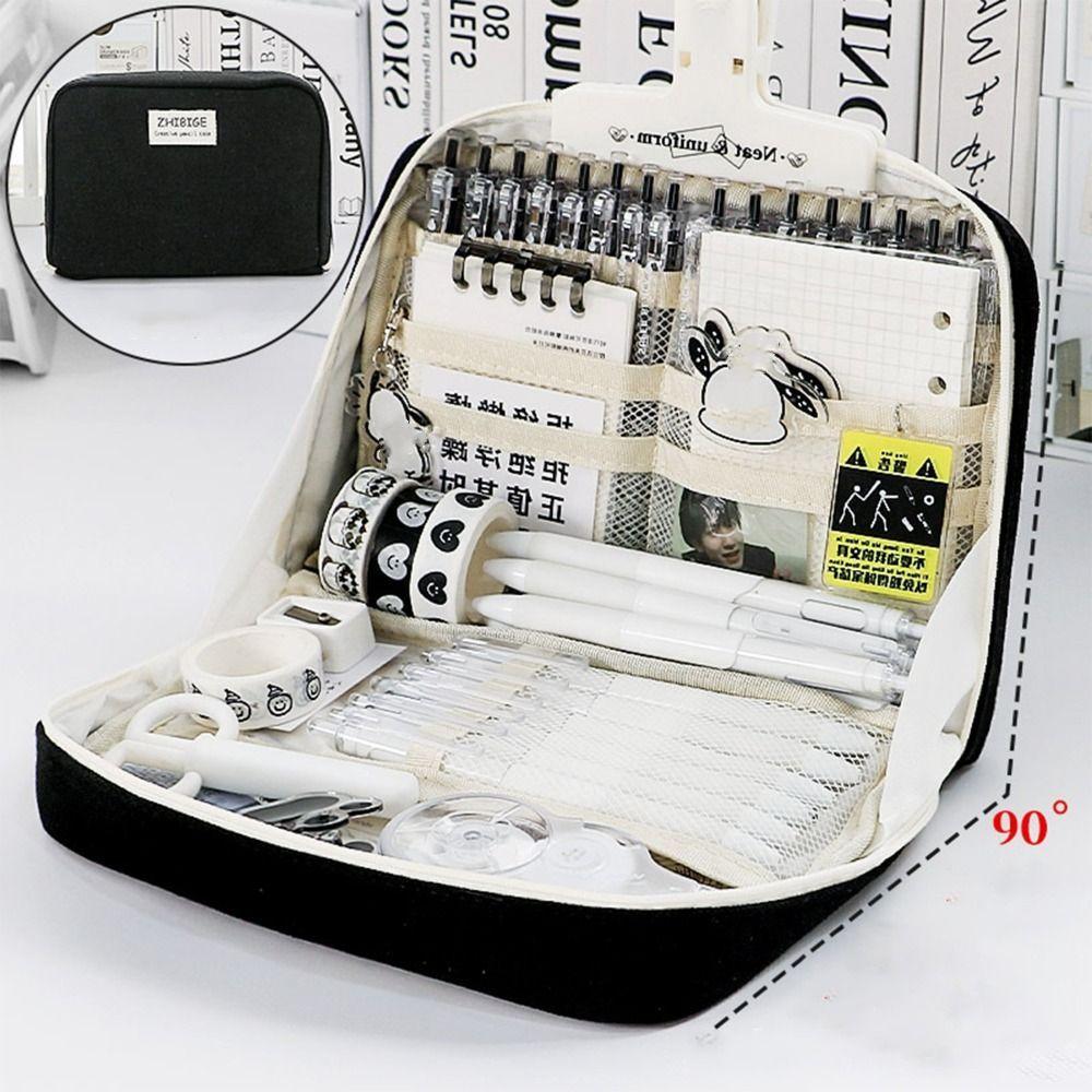Multi-functional Pen Bag Canvas Stationery Storage Pouch Portable Pencil Case Student Gift