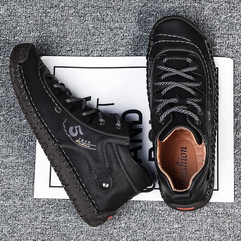 Men's Shoes Leather Unisex Walking Shoes Women Hand Stitching Outdoor Stitched Men Casual Boots