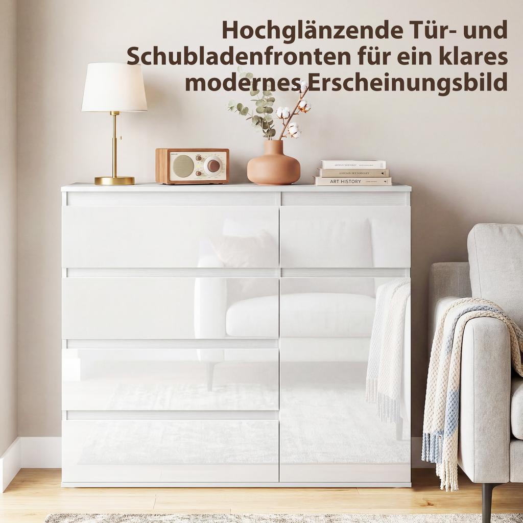 5-Drawer Storage Sideboard, Adjustable Shelf, Soft-Close Door, High-Gloss White
