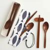 Деревянные палочки для еды ложка набор столовых приборов набор из 3 предметов для улицы для детей для студентов портативный из цельного дерева ложка палочки для еды сумка для хранения
