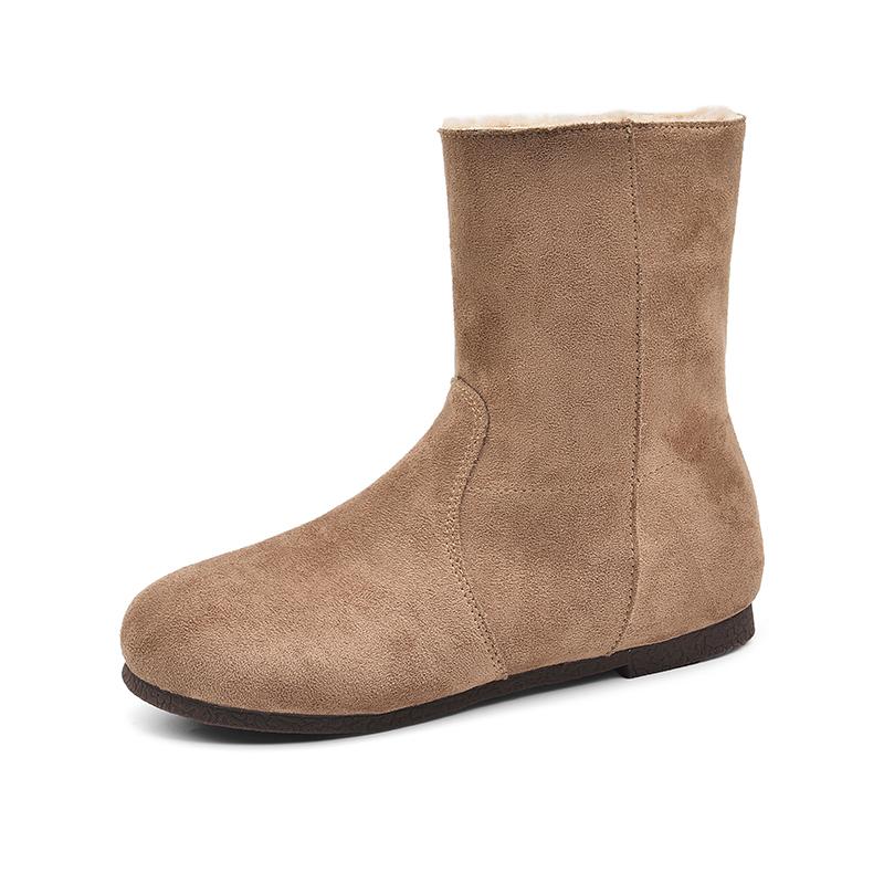 Модные женские ботинки на низком каблуке, замшевые ботильоны с рукавами, теплые удобные прогулочные туфли для женщин 2024 года, зимняя короткая женская обувь