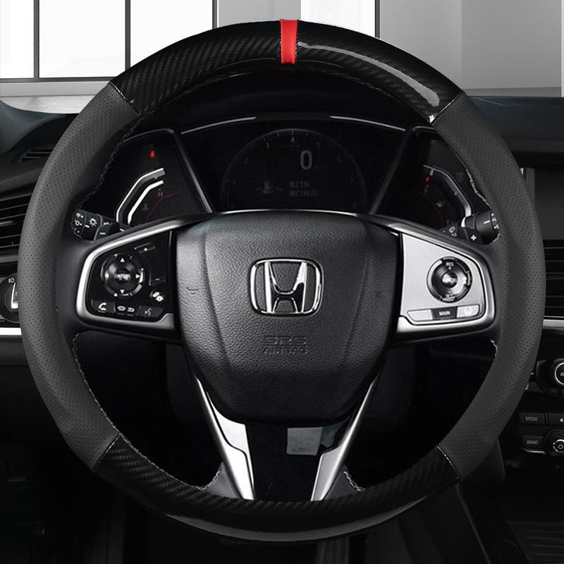For Honda Civic 2016 2017 2018 10th Carbon Fiber+Suede Cow Leather Car Steering Wheel Cover Auto Accessories