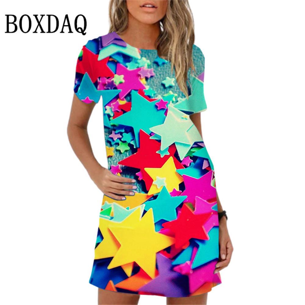 Elegant Sweet Love Pattern Print Mini Dress For Women Girls Short Sleeve Summer Dress 2026 New Spring Clothing Oversize Sundress