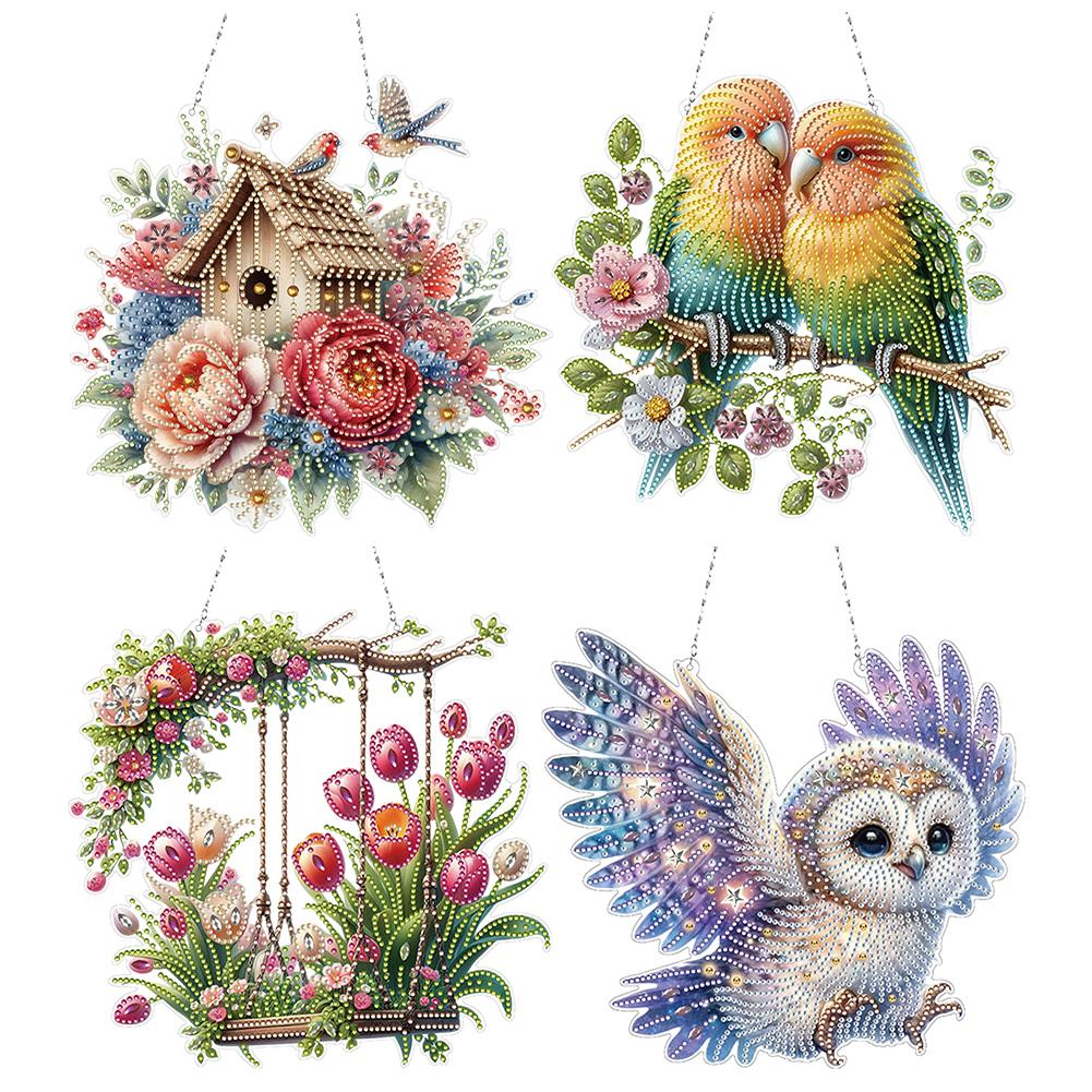 Acrylic Special Shape Birds 5D DIY Diamond Painting Dots Pendant DIY Diamond Art Pendant Kit Diamond Painting Hanging Pendant