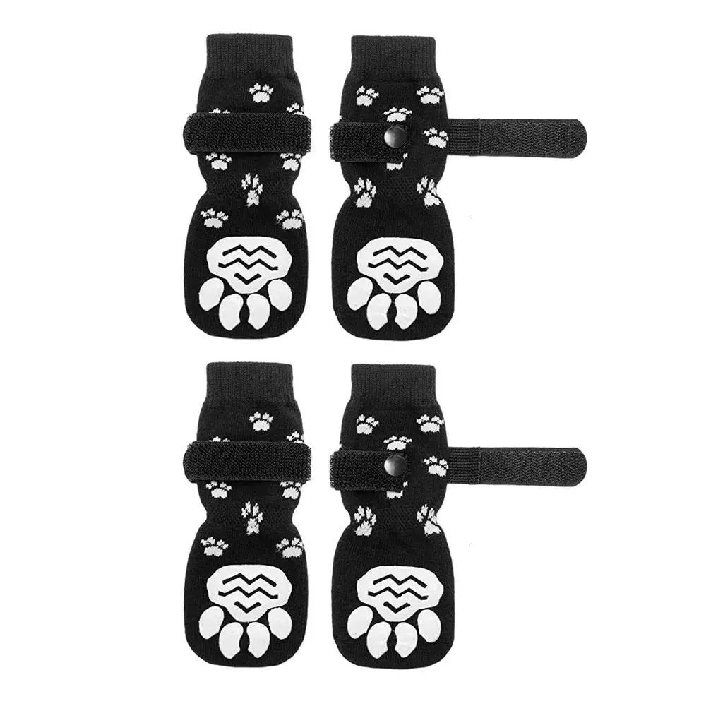 4PCS Double Side Anti-Slip Dog Socks with Adjustable Straps for Pet Paw Protector for Puppy Small Medium Large Dogs Indoor Wear