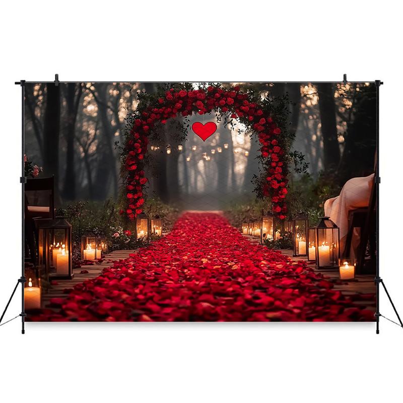 Mocsicka Valentine's Day Photo Backdrops Birthday Party Forest Flowers Door Red Rose Petal Floor Decorations Wedding Backgrounds274