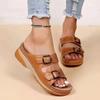 Large Size Women's Slippers New Thick and Low One-word Belt Buckle Round Head Casual Shoes Size 35-43