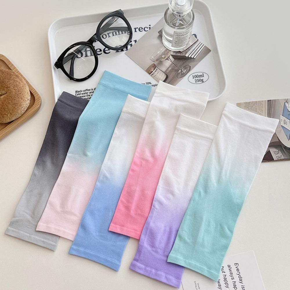 Spandex Ice Silk Arm Sleeves Polyester Sun Protection Arm Cover Gradient Color Sleeve  Beach
