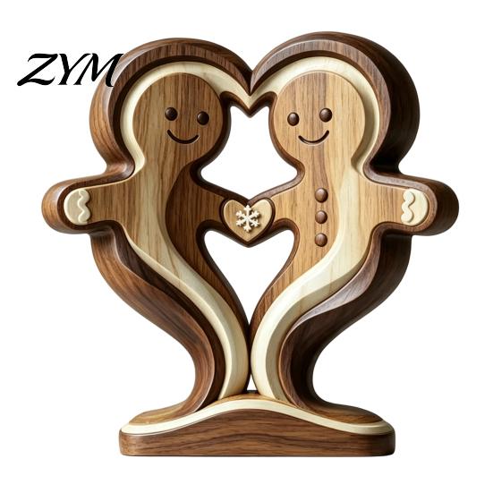 Decorative Wooden Animal Ornaments Ornament with Stable Base, Double Layer Carved Figurine, Rustic Wood Crafts for Office Heart Shape Sculpture