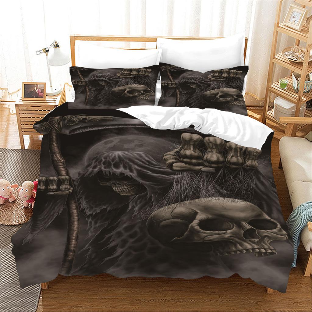 Черный ужас скелеты череп король сидит на троне комплекты постельного белья односпальная двуспальная кровать пододеяльник комплект и 2 шт наволочка