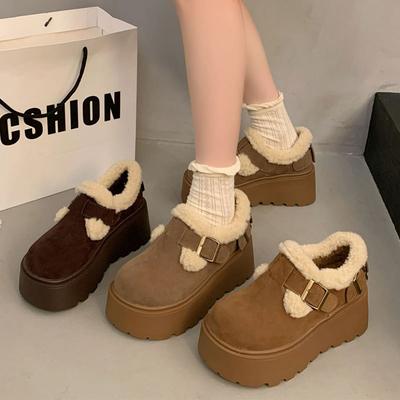 Женские больших размеров на мягкой подошве с увеличением высоты теплые меховые зимние нескользящие износостойкие снежные ботинки плюшевая подкладка уличные спортивные хлопковые ботинки