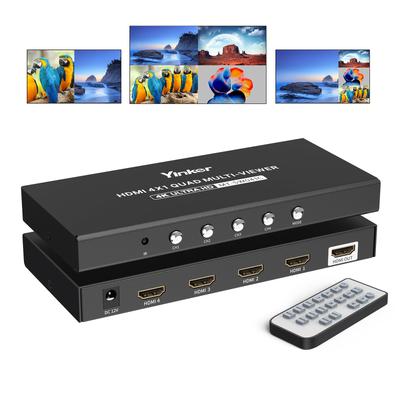 4K HDMI Мультивьюер Yinker Бесшовный HDMI Разделитель Экрана 4 Входа 1 Выход для Режимов Безопасности Игр с ИК-Пультом 4x1, 4K@30Hz Камеры, Консоли,