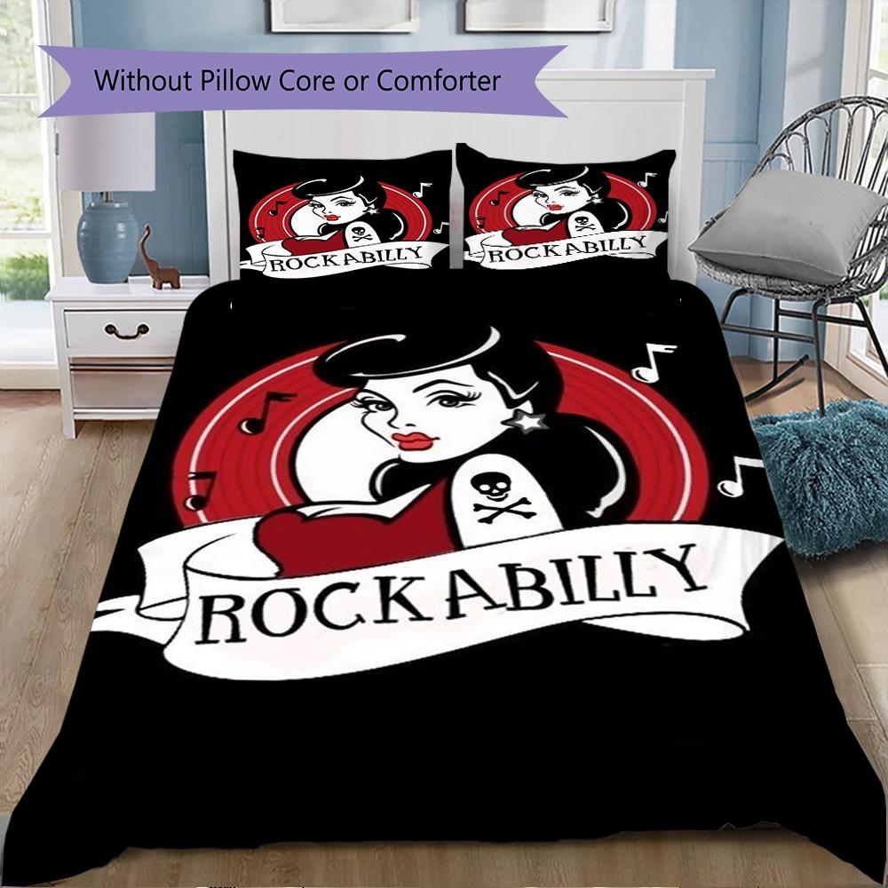 Retro Rock Poster Pattern Bedding,Quilt Set Quilt Cover Pillowcase Home Birthday Gift (1*duvet cover+2*pillowcase,without core)SSJT0917544