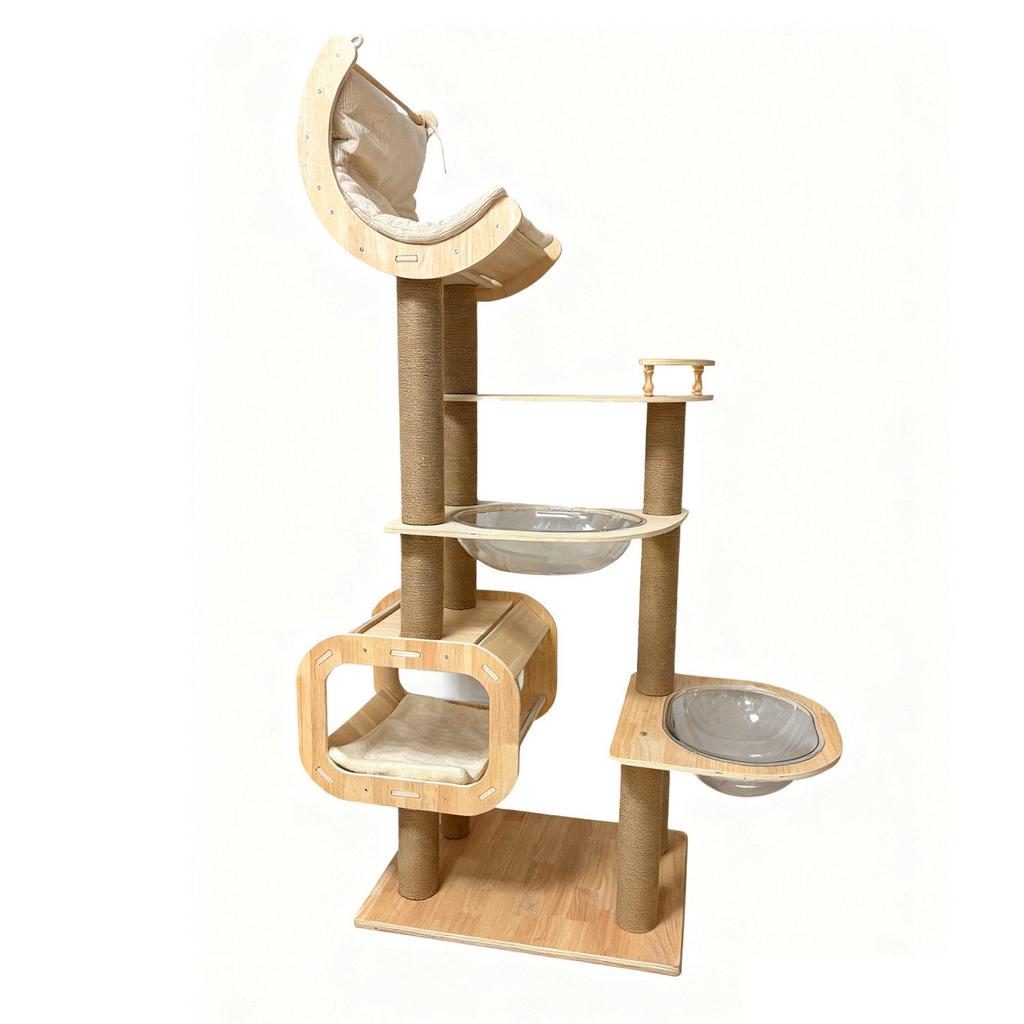 Multi-Level Cat Tree with Space Capsule Cat Bed, Solid Wood, Space-Saving Design for Home Use