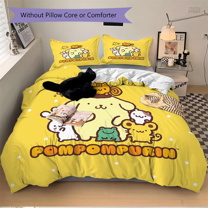 Pompom Purin Friends Print 3Pcs Bedding Setduvet Cover With 2 Bedropillowcase Home Birthday Gift