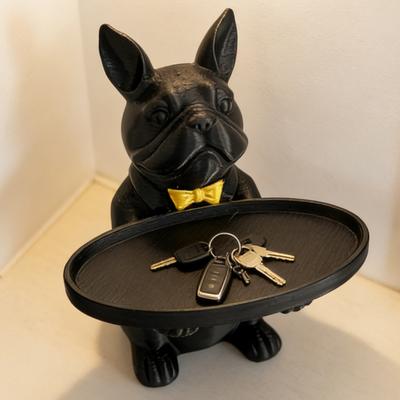 Статуэтка французского бульдога Органайзер-лоток для ключей, конфет, украшений, серег Современное искусство Декор для обеденного стола, прихожей, журнального столика, офисного стола