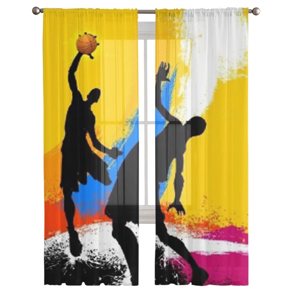Баскетболист абстрактный фон, оконные шторы, прозрачный шифоновый тюль, занавеска для дома, гостиной, украшение для фона