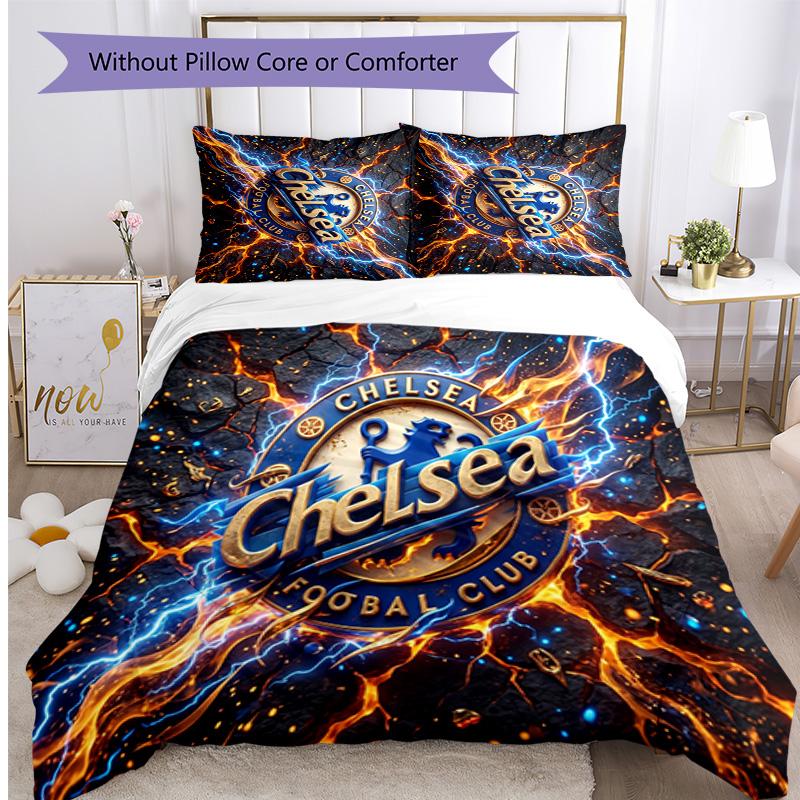 Chelsea FC Pattern Printed 3PCS Bedding Set Soft Skin-Friendly Washable Duvet Cover & Pillowcases Set All Season Bedroom