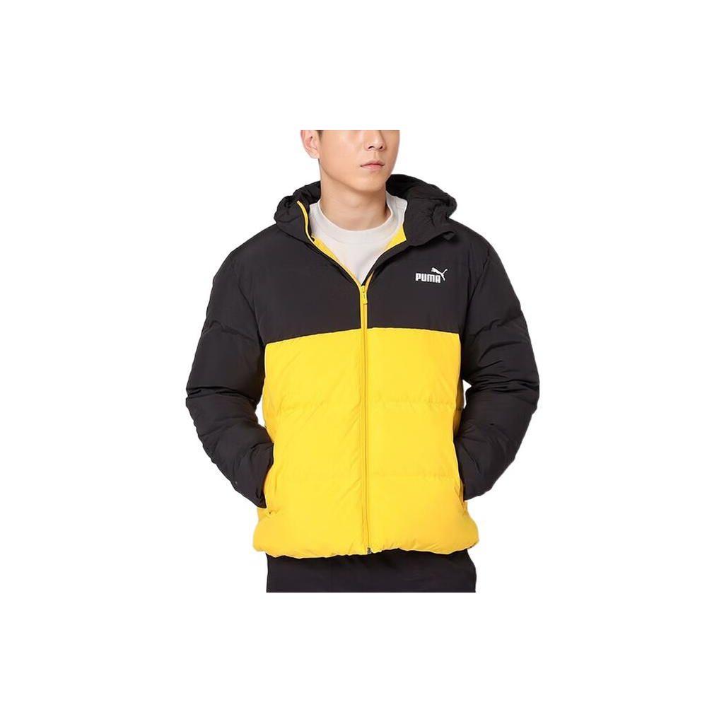 Puma Логотип с принтом в стиле пэчворк, воротник-стойка с животным узором, пуховик с капюшоном и буквами, мужская верхняя одежда, желтый 534502-01