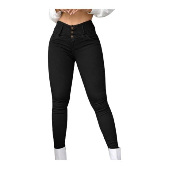 Women Pants High Waist Slim Fit Zipper Button Closure Solid Color Pockets Soft