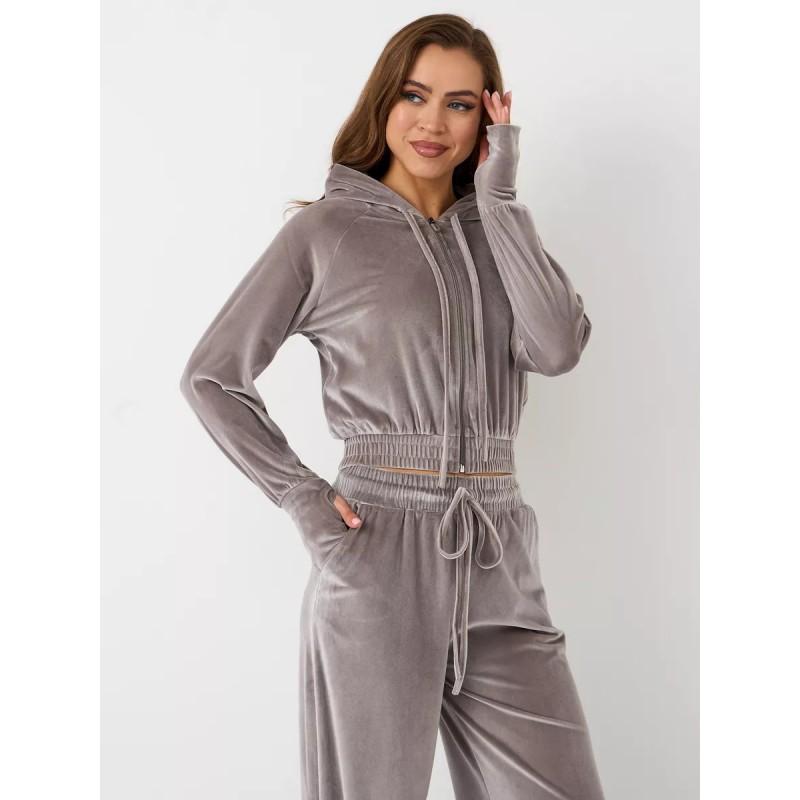 Womens Casual 2-Piece Set Solid Color Zip-Up Hoodie Fleece Pants Streetwear