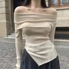 Korean Chic Pullover Sweet Knitted Tops Women New Elegant Slim Off Shoulder Long Sleeve Pullover Female Autumn Irregulate Ladies Casual Solid Clothes