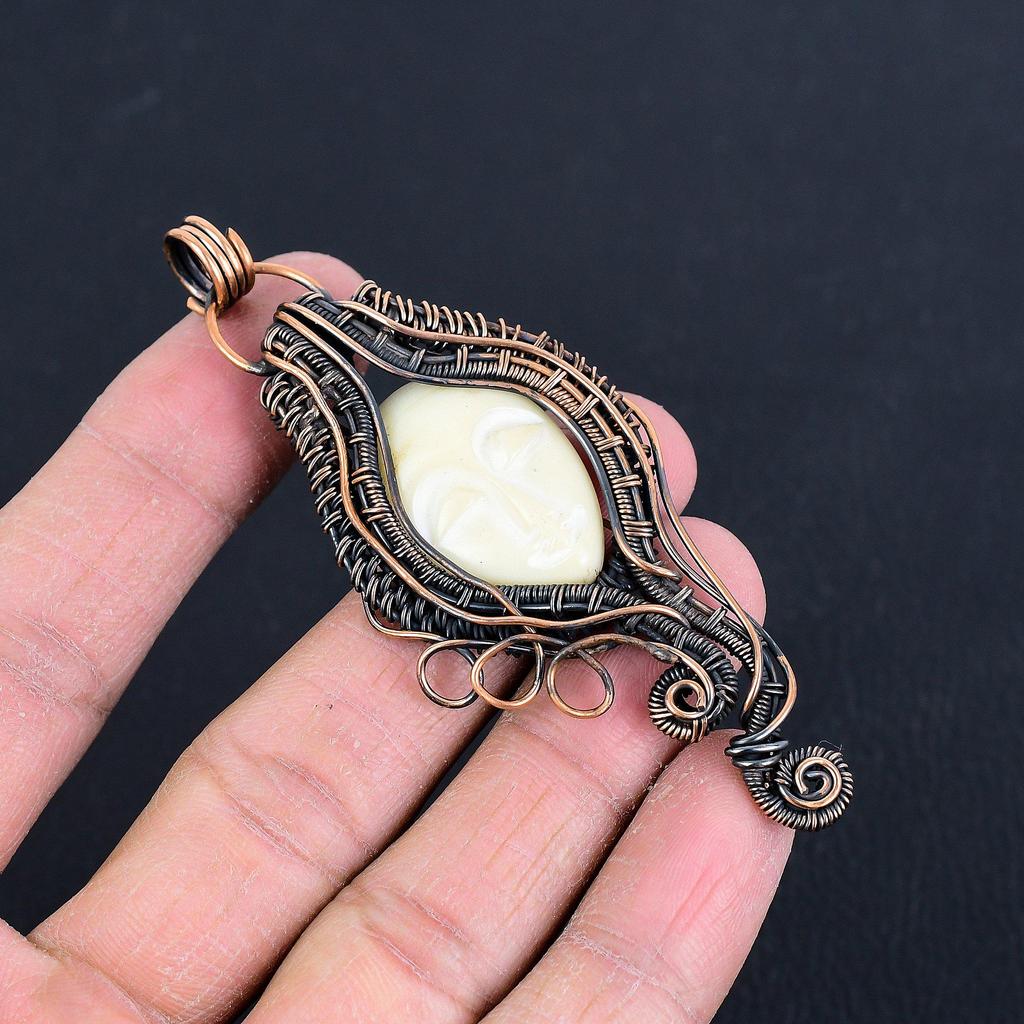 Подвеска из резного лица, обернутая медной проволокой 999 пробы, Ювелирное изделие с подвеской из драгоценного камня ручной работы, Подарки для жены, Совершенно новая подвеска