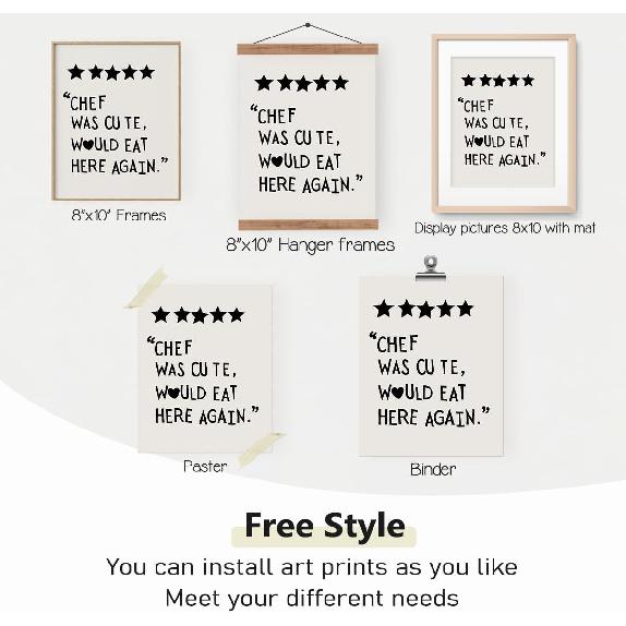 Funny Kitchen Decor Set of 3 - Five Star Rating Poster, Black Kitchen Quotes Decor Chef Was Cute Print, Chef Signs Decoration Trendy Cooking Art,