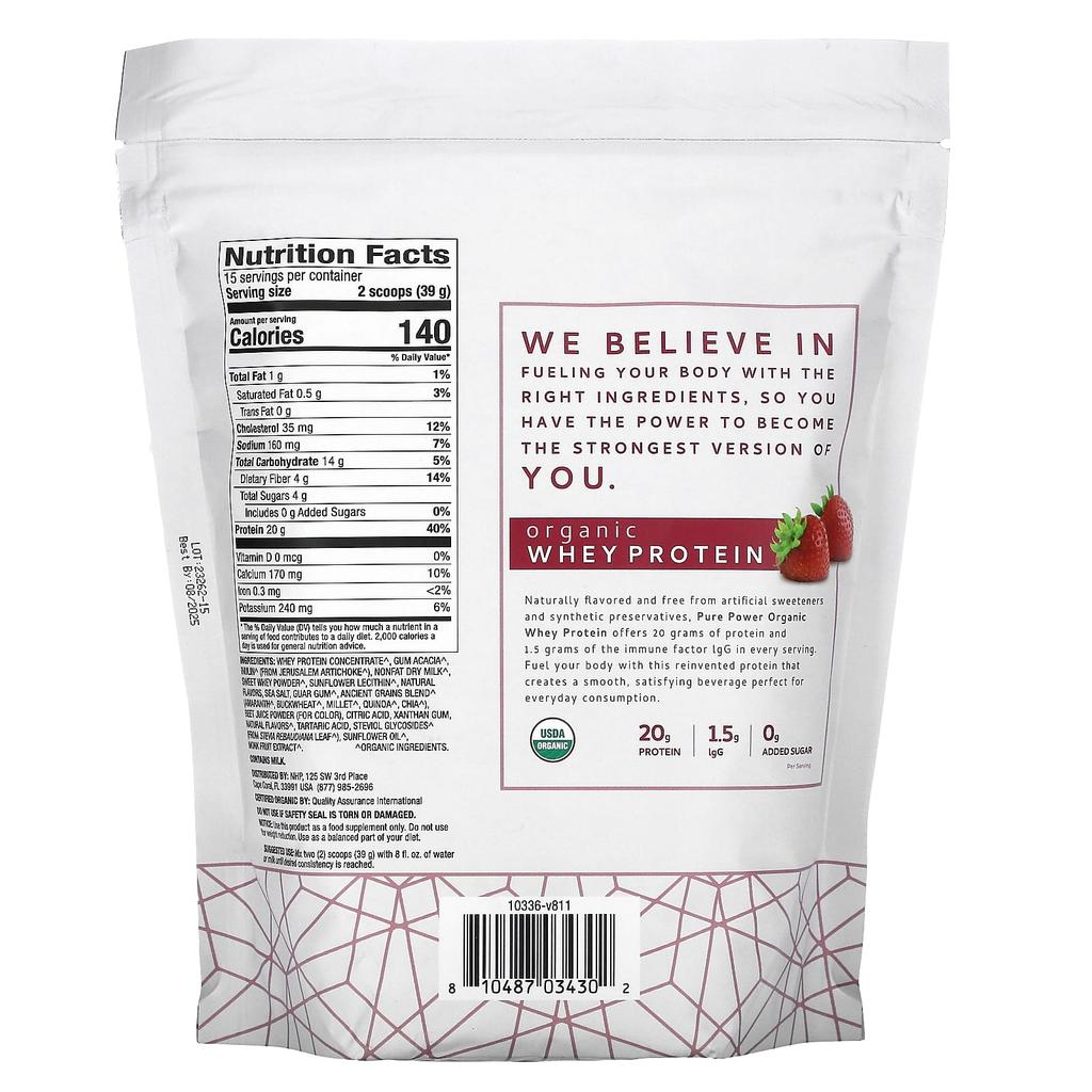 Dr. Mercola, Pure Power, Organic Whey Protein, Strawberry, 1 lb 4.6 oz (585 g)