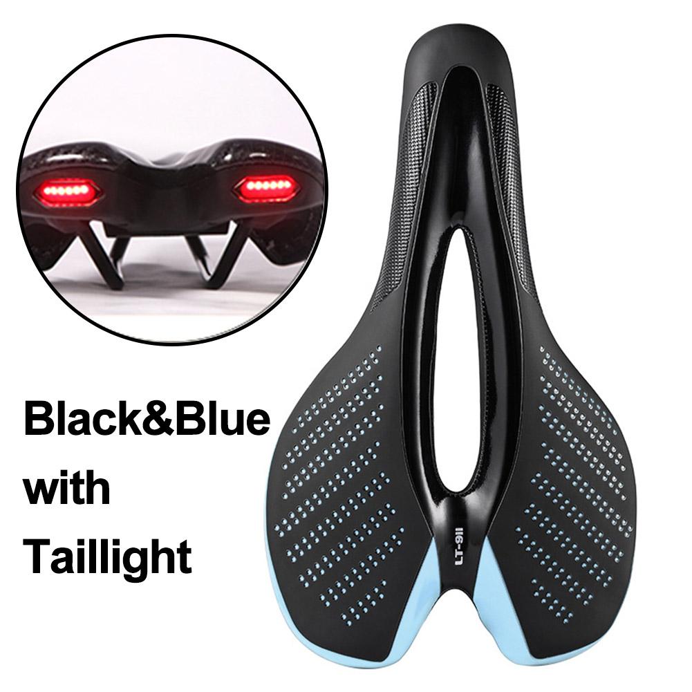 MTB Road Bike Saddle Bicycle Seat With Warning Taillight Shock Absorption Usb Charging Multiple Lighting Modes Cycling Equipment