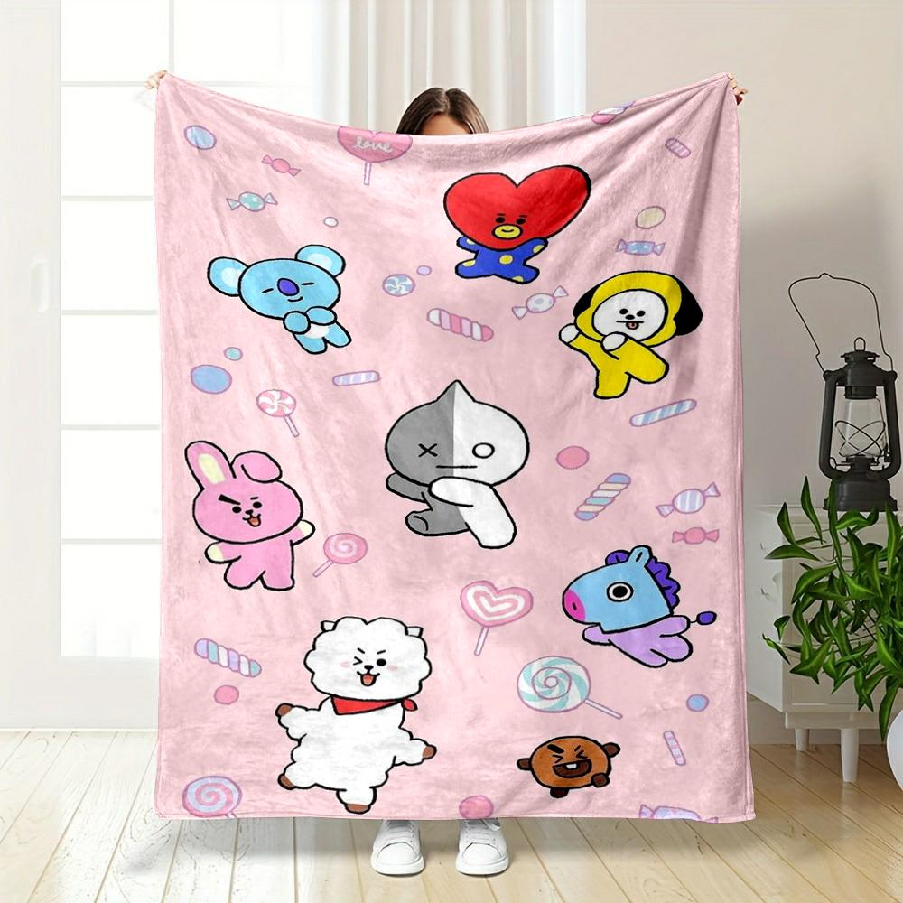 "Cartoon Animals with Candy Pink Background Flannel blanket for bedroom, living room, sofa, and nap