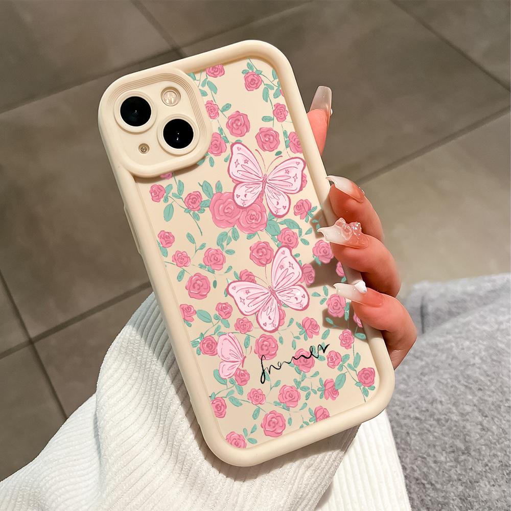 Для iPhone 16 15 Pro Max Redmi Note 13 12 11 Pro Samsung S23 FE S24 Plus S24 Ultra A52 A72 A54 чехол для телефона с рисунком розы и бабочки