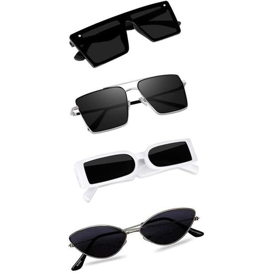 Sheomy Unisex Combo предлагает набор из 4 очков, солнцезащитные очки Square, прямоугольные, ретро, винтажные, узкие, женские::Мужчины, MC-737