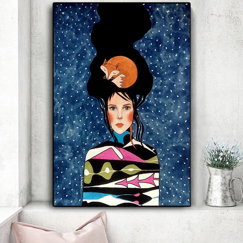 Винтажная абстрактная девушка, волосы, цветок, женская настенная живопись на холсте, модный плакат на скандинавскую тему, настенные панно для гостиной, без рамы