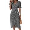 Womens Summer V-neck Short Sleeve Floral Print Slim Dress
