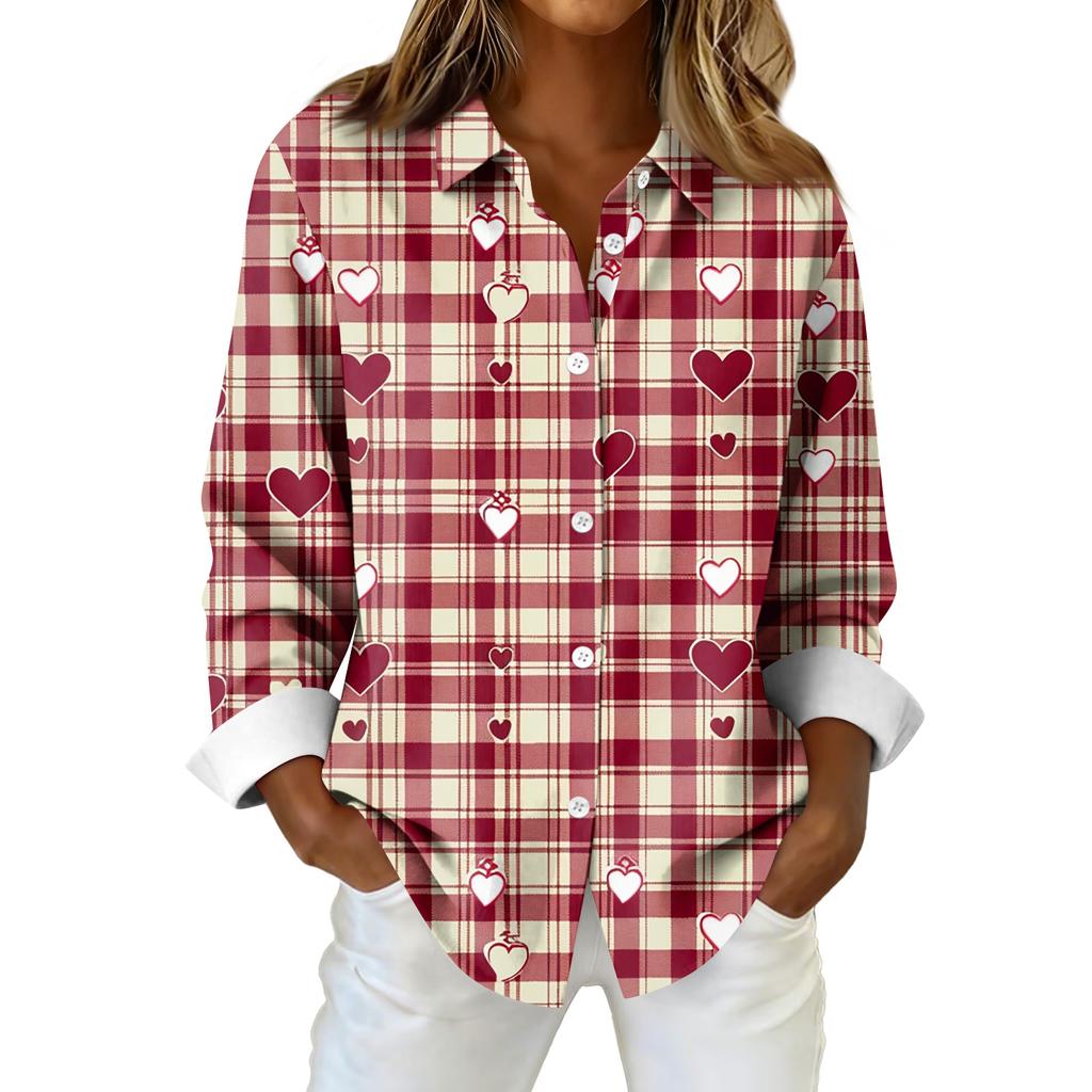 Женская рубашка-блузка с рождественским принтом и пуговицами, длинный рукав, повседневный базовый рубашечный воротник, обычный топ