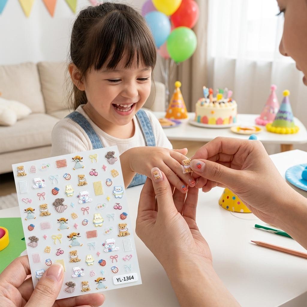 5D Embossed Cartoon Nail Stickers for Kids PVC Self Adhesive Waterproof