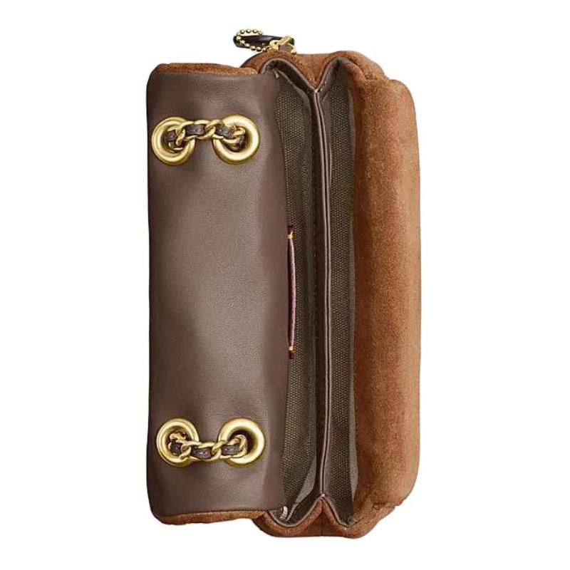 COACH Tabby 20 Gold Hardware Push Lock Suede and Smooth Leather Shoulder Crossbody Bag Small Women's Brass and Cedar