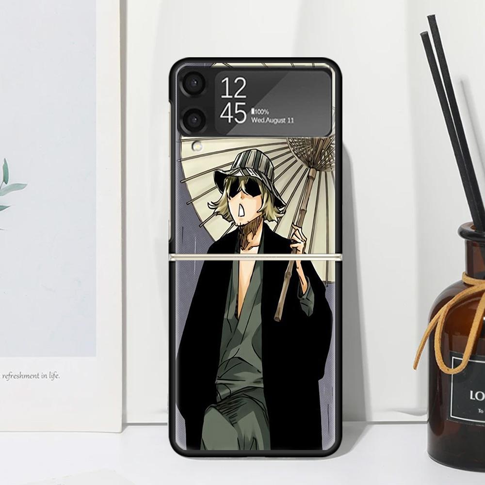 Bleach Kisuke Urahara Phone Case Cover for Samsung Galaxy Z Flip 7 6 5 4 3 5G Flip3 Flip4 Flip5 ZFlip6 ZFlip7 Black Fundas Clear