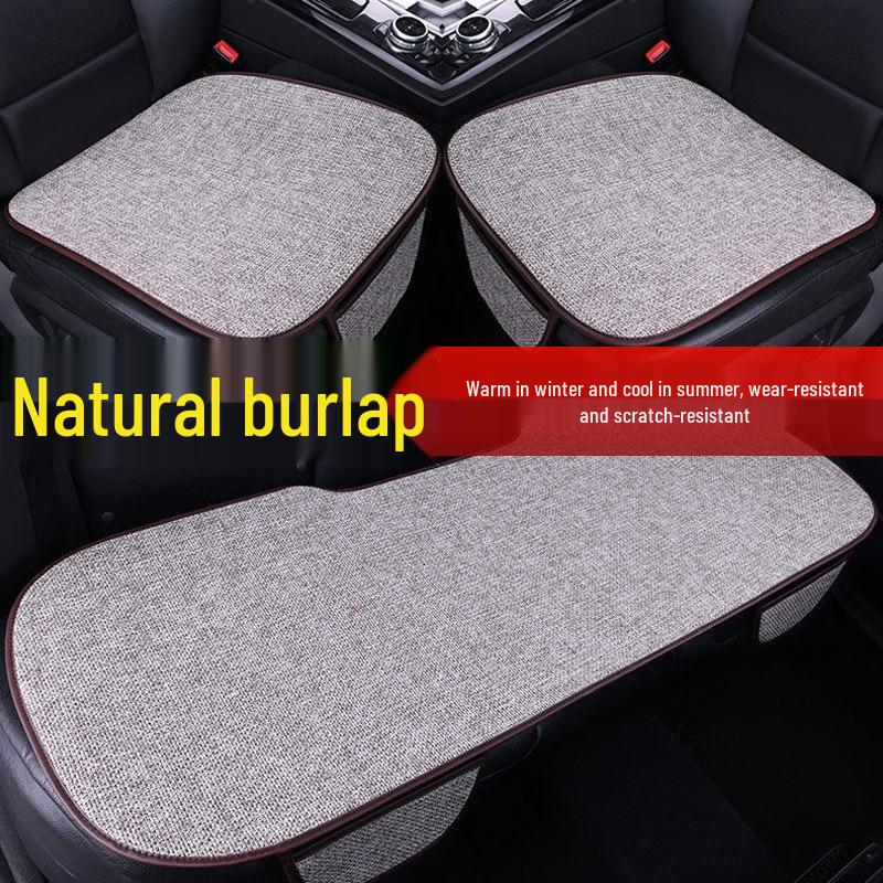 All-Season Linen Car Seat Cushion Set: Three-Piece Universal Fit for Driver/Passenger and Rear Seats