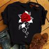New Women Black T Shirt Red Rose Flower 3D Print Tops Female Short Sleeve Tee Shirts Ladies Summer Cute Graphic T-shirts Clothing