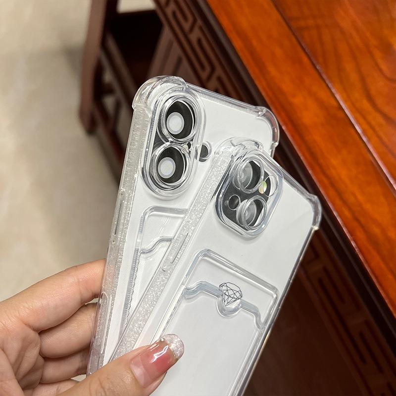 Роскошный Мягкий Прозрачный Чехол-Кошелек для Карт для iPhone 16 17 15 14 13 12 mini 11 Pro X XR Xs Max 7 8 Plus 16e Ударопрочный Чехол