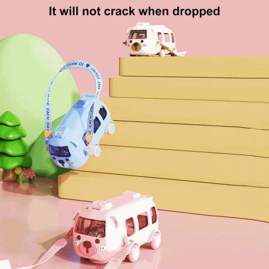 Excavator Water Bottle for Kids 500ml Leak-Proof Cartoon Cup with Wheels Adjustable